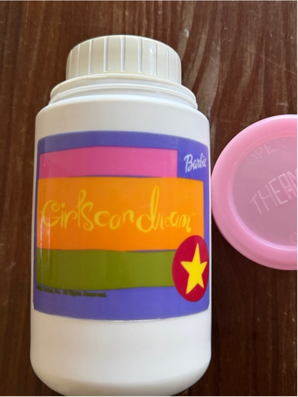Barbie Thermos Water Bottle One Size White Pink vintage